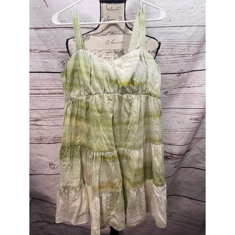 Express Womens Green Tie Dye Linen Blend Tiered Babydoll Mini Dress Size M NWT